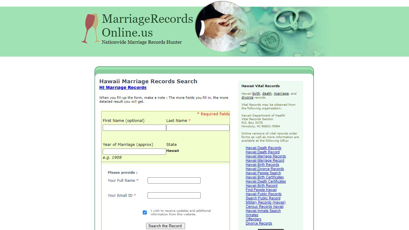 Hawaii Marriage Records Search